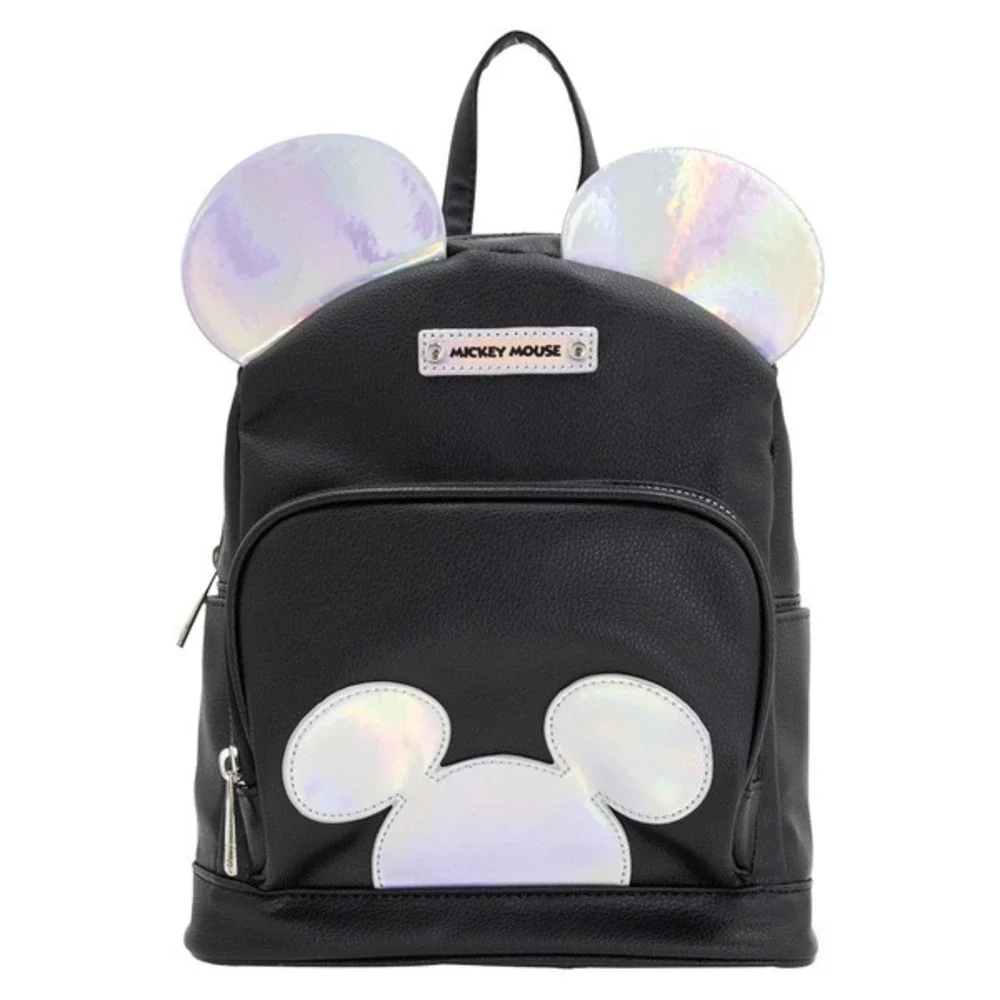 Disney Mickey Mouse Mini Backpack Small Black Holographic Iridescent Ears Goth